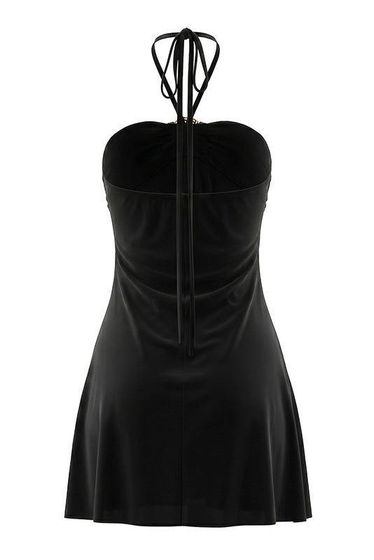 Draped Halter Hardware Mini Dress Lavish Daily