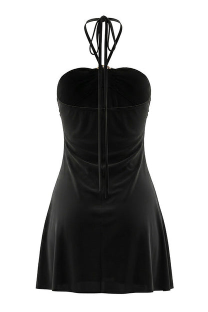 Draped Halter Hardware Mini Dress Lavish Daily