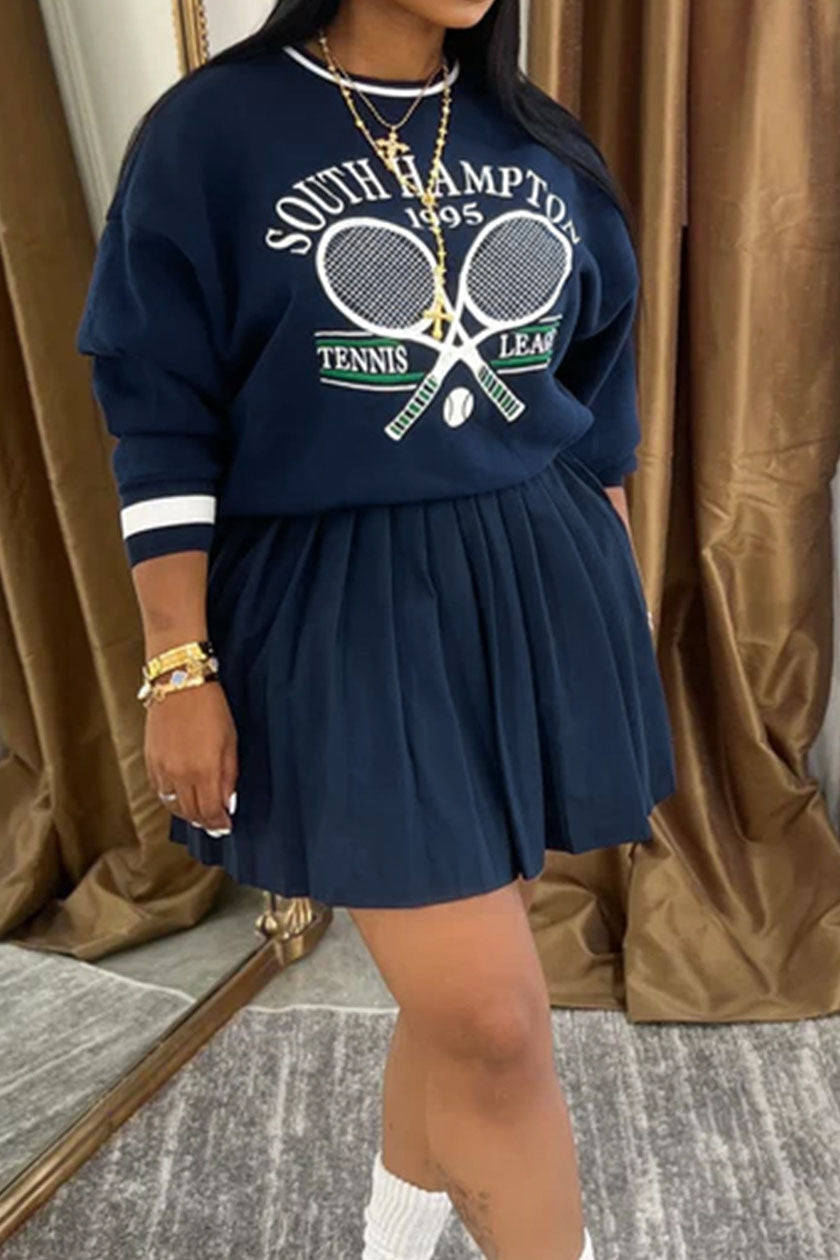 Tennis Letter Print A-line Pleated Skirt Sets Lavish Daily