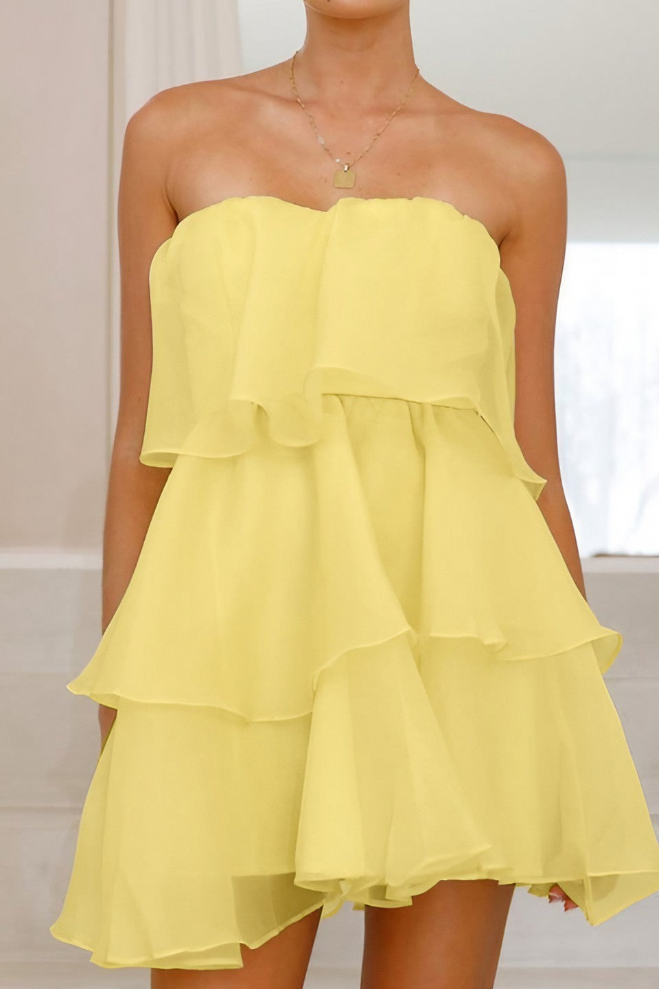 Strapless Tiered Babydoll Mini Dress Lavish Daily