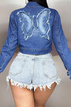 Butterfly Embroidered Crop Denim Jacket Lavish Daily
