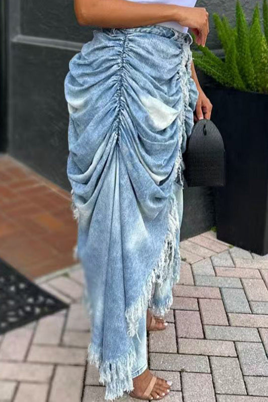 Draped Frayed Overlay Denim Jeans Lavish Daily