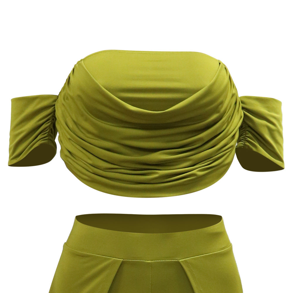 Strapless Top Slit Wide Leg Pant Sets Lavish Daily