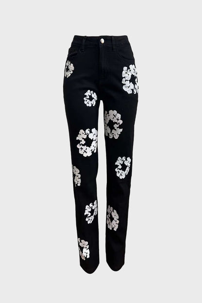 Flower Denim Jeans Lavish Daily