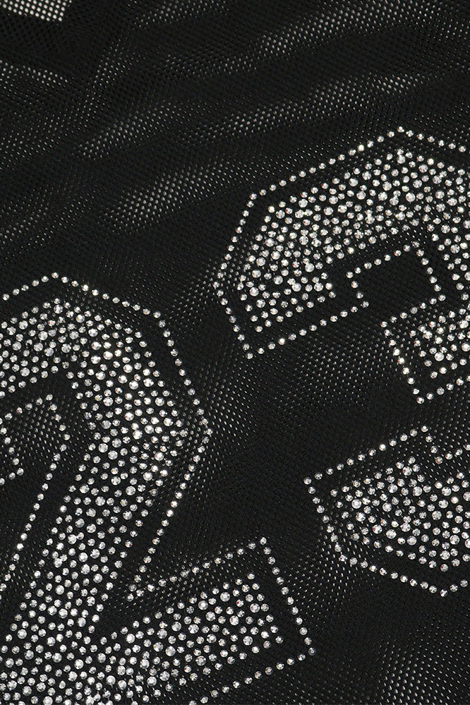 Sheer Mesh Split Rhinestone Top Lavish Daily