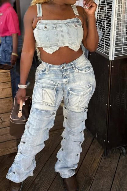 Street Style Utility Pocket Straight Jeans Lavish Daily