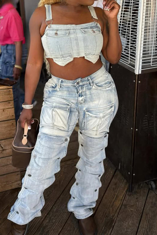 Street Style Utility Pocket Straight Jeans Lavish Daily