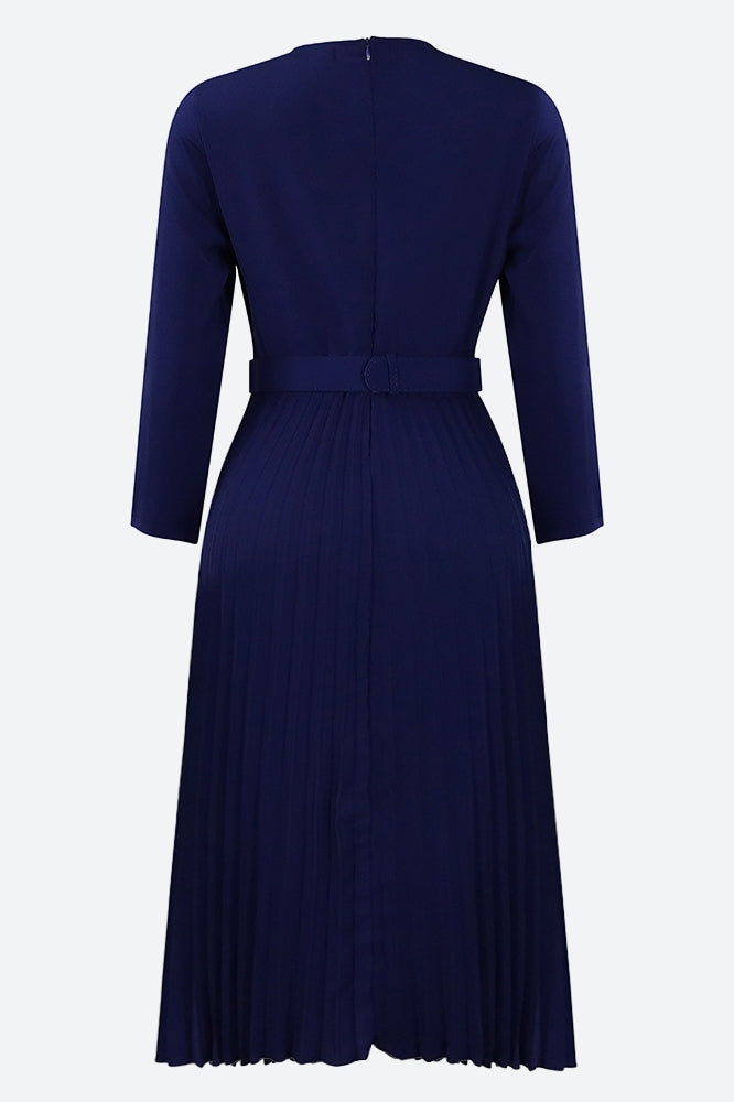 Elegant Pleated Career Solid Dress Lavish Daily