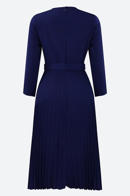 Elegant Pleated Career Solid Dress Lavish Daily