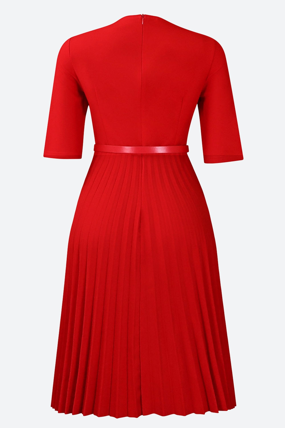 Solid Belted Pleated Dress Lavish Daily