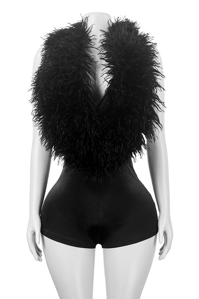 Deep V Feather Halter Romper Lavish Daily