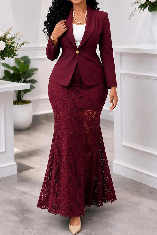 Blazer Lace Mermaid Maxi Skirt Set Lavish Daily