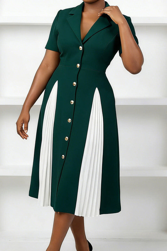 Elegant Lapel Button-Front Pleated Dress Lavish Daily