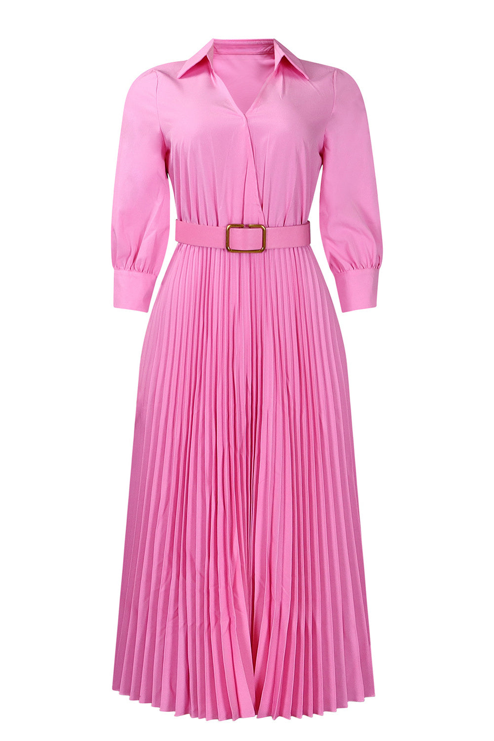 Solid Color Cinched Waist Pleated Long Dress Lavish Daily