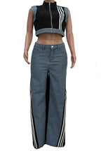 Striped Cropped Top Denim Pant Sets Lavish Daily