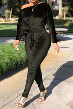 Velvet One Shoulder Jumpsuit Lavish Daily