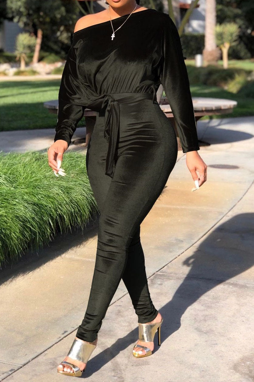 Velvet One Shoulder Jumpsuit Lavish Daily