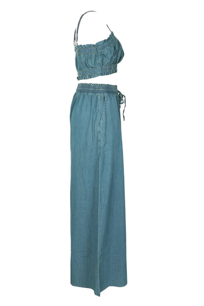 Smocked Crop Top & Wide Leg Pants Set Lavish Daily