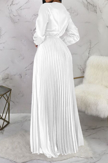 Faux Silk Pleated Tie-Waist Maxi Dress Lavish Daily