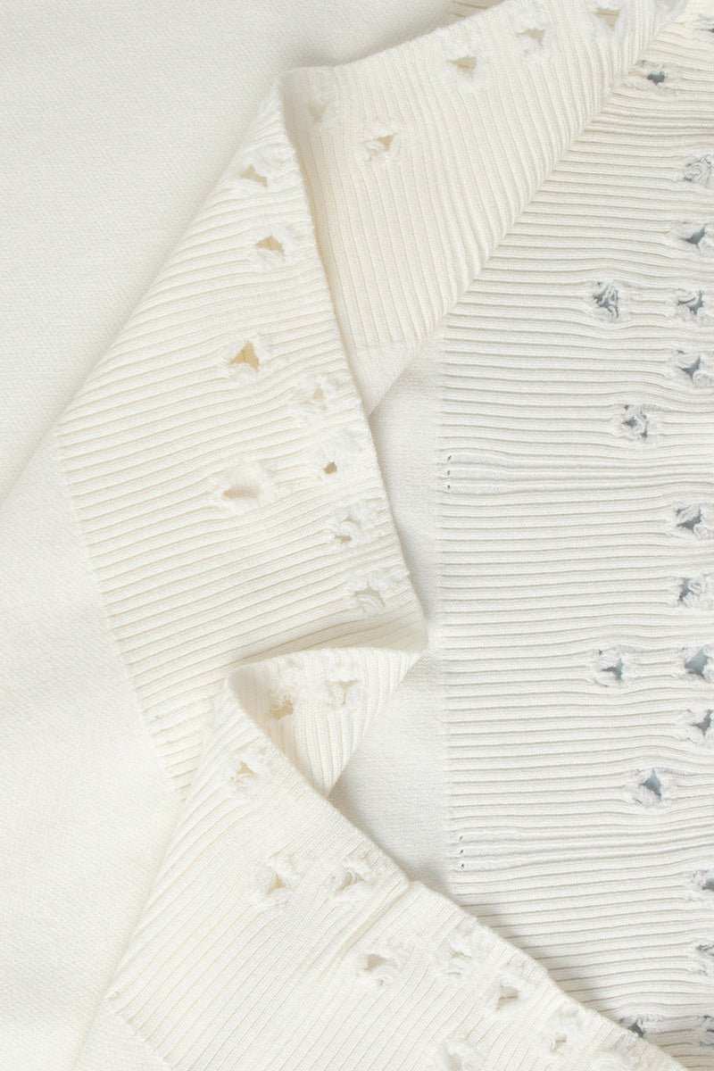 Distressed Knit Pants & Crew Neck Sweater Set Lavish Daily