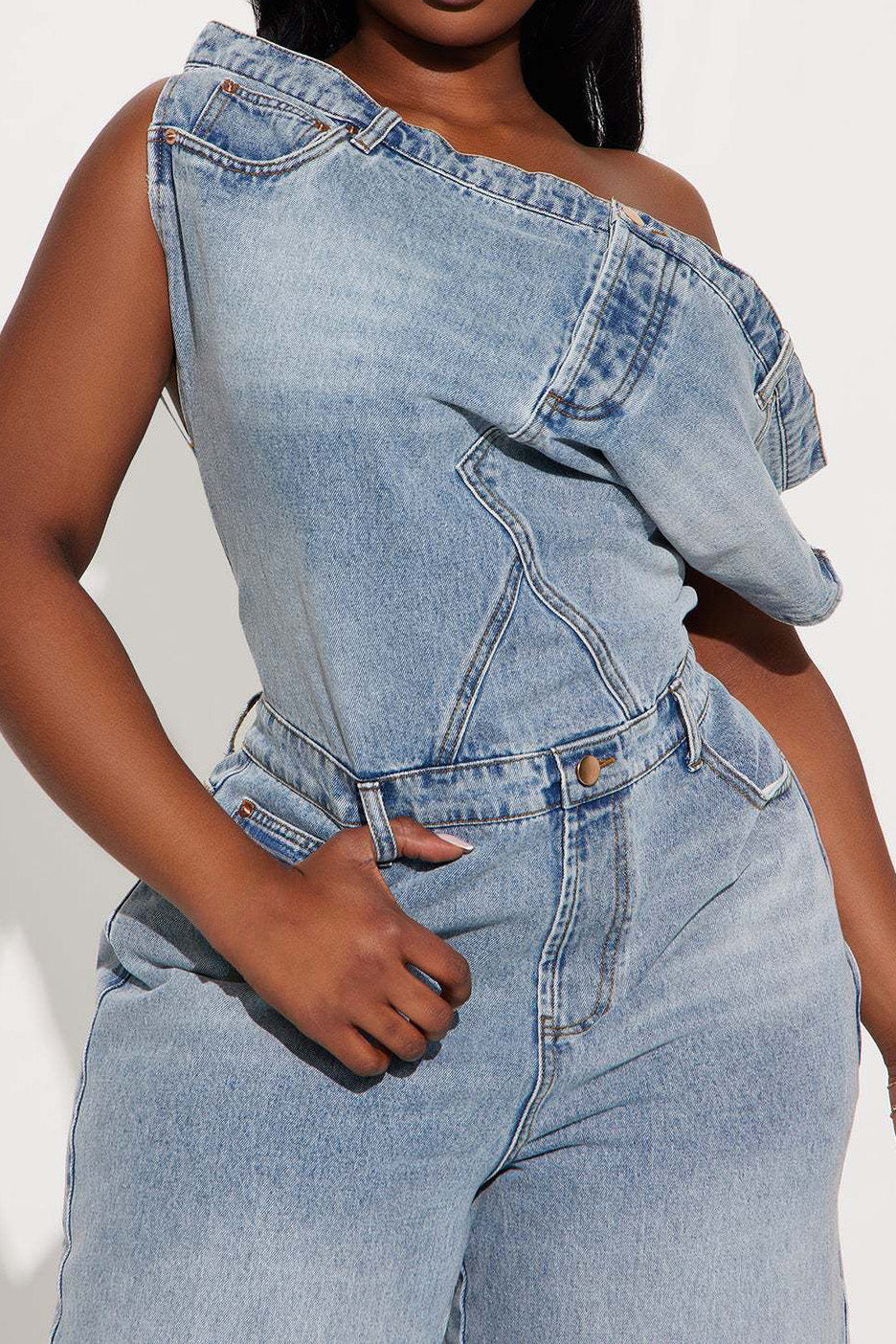 Strapless Off-Shoulder Slim Denim Jumpsuit Lavish Daily