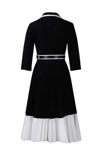 Elegant Lapel Belted Pleated Midi Dress Lavish Daily