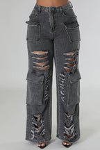 Ripped Cargo Jeans Lavish Daily