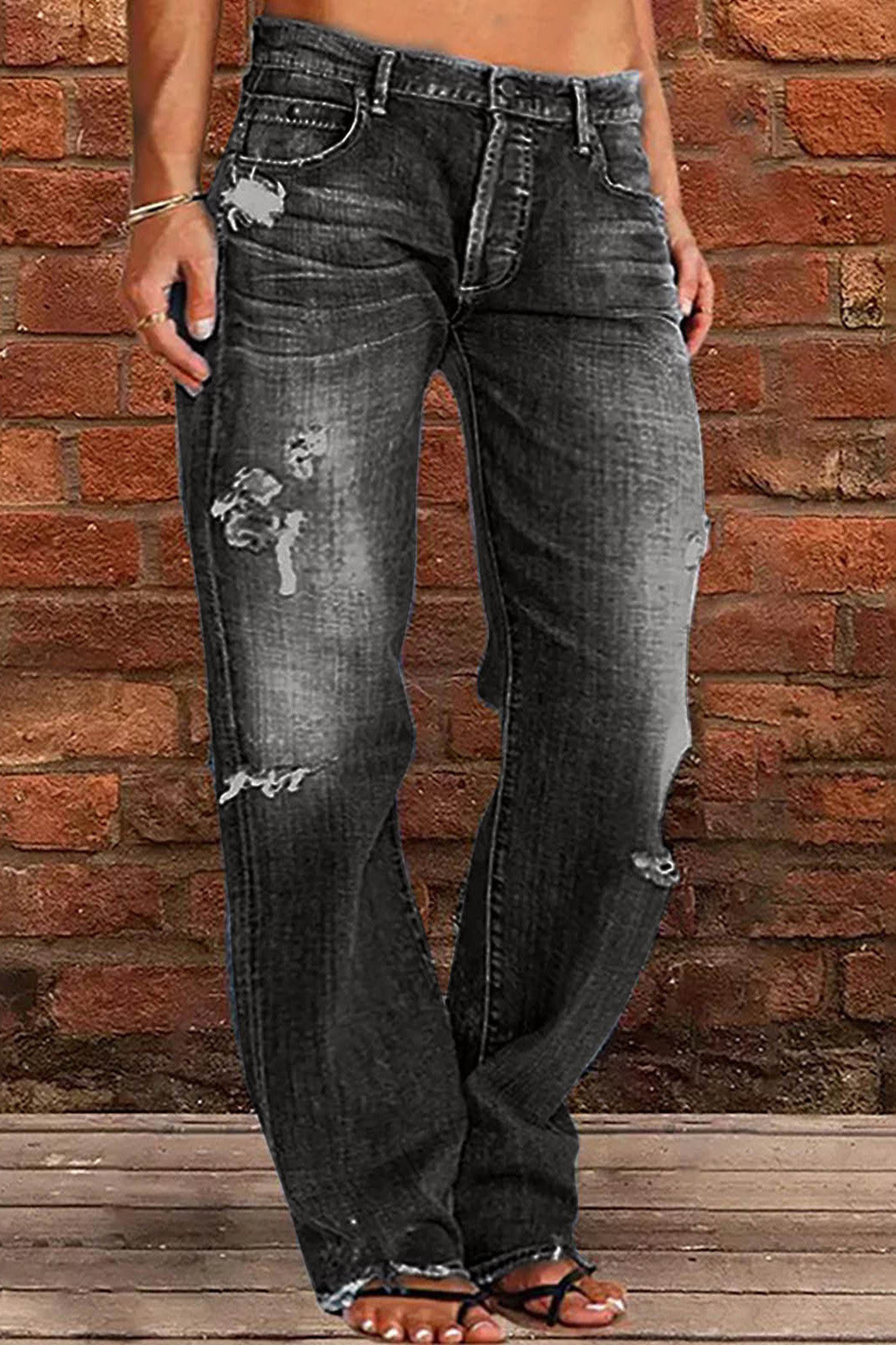 Distressed Mid-Rise Straight Leg Jeans Lavish Daily