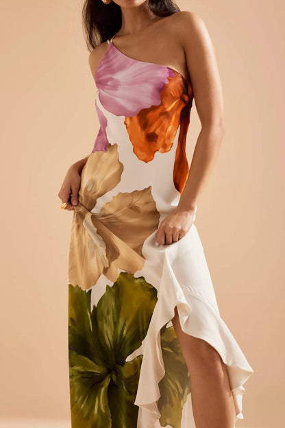 One Shoulder Printed Casual Vacation Dress Lavish Daily