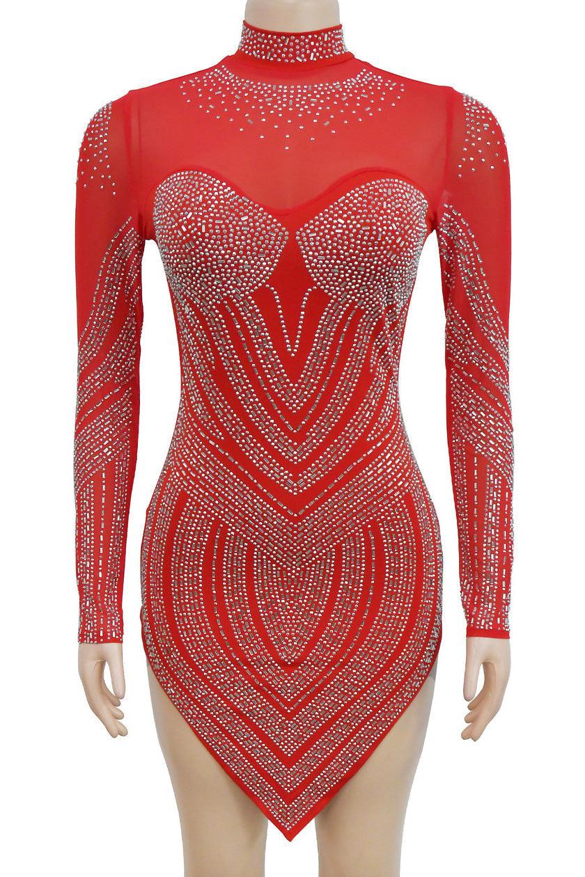 Rhinestone Embellished Sheer Mesh Mini Dress Lavish Daily