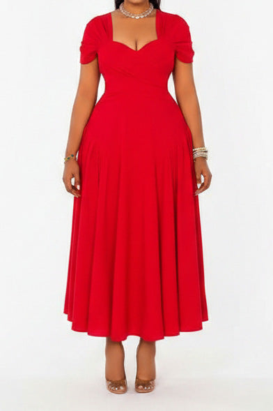 Plus Size Sweetheart Draped Midi Dress Lavish Daily