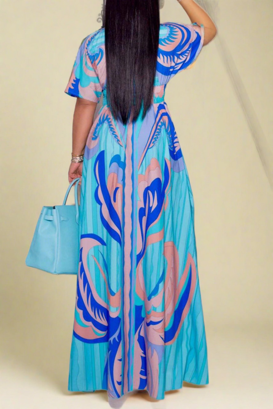 Printed Kimono Sleeve Maxi Dresses Lavish Daily