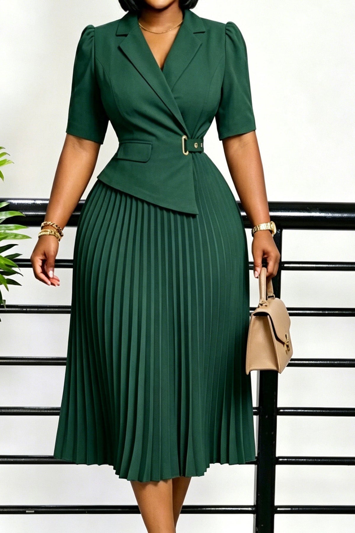 Pleated Blazer Style Midi Dress Lavish Daily