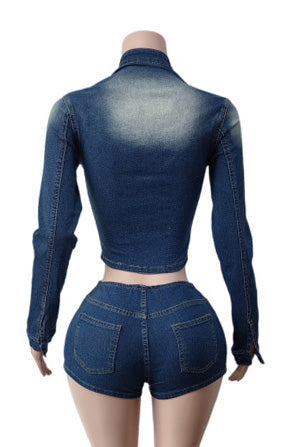 Military Denim Jacket & Shorts Set Lavish Daily