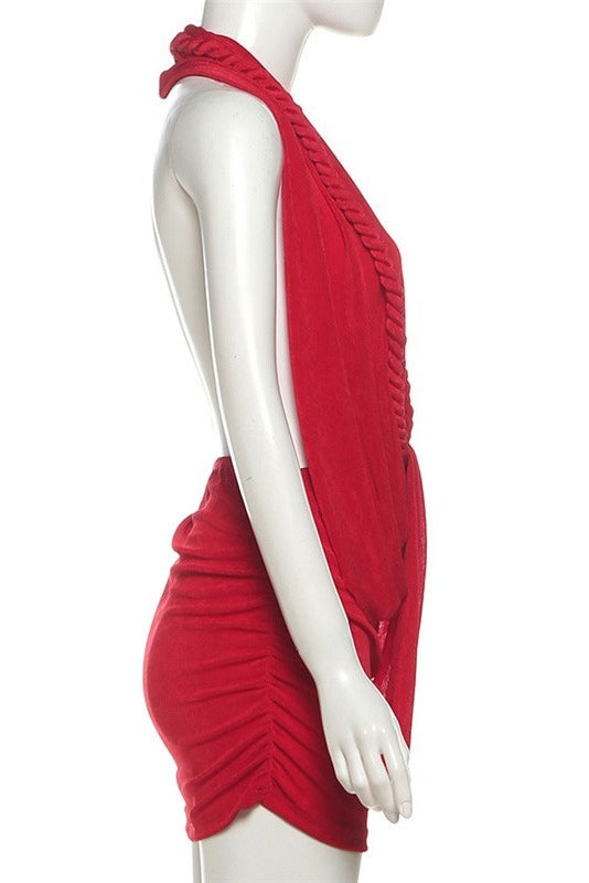 Deep V Halter Backless Bodycon Mini Dress LavishDaily