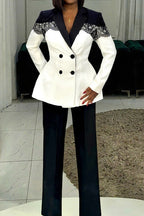 Lace Panel Slim Fit Blazer & Pants Set Lavish Daily
