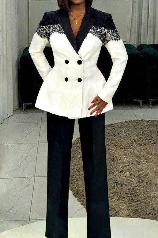 Lace Panel Slim Fit Blazer & Pants Set Lavish Daily
