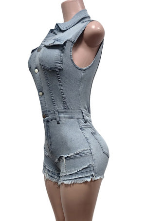 Fringe Denim Romper Lavish Daily