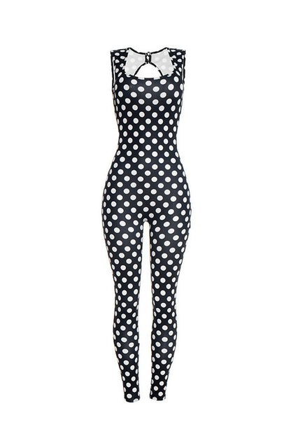 Sleeveless Polka Dot Bodycon Jumpsuit Lavish Daily