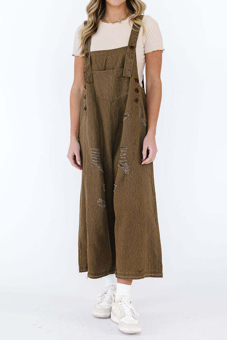 Loose Fit Distressed Denim Overalls Lavish Daily