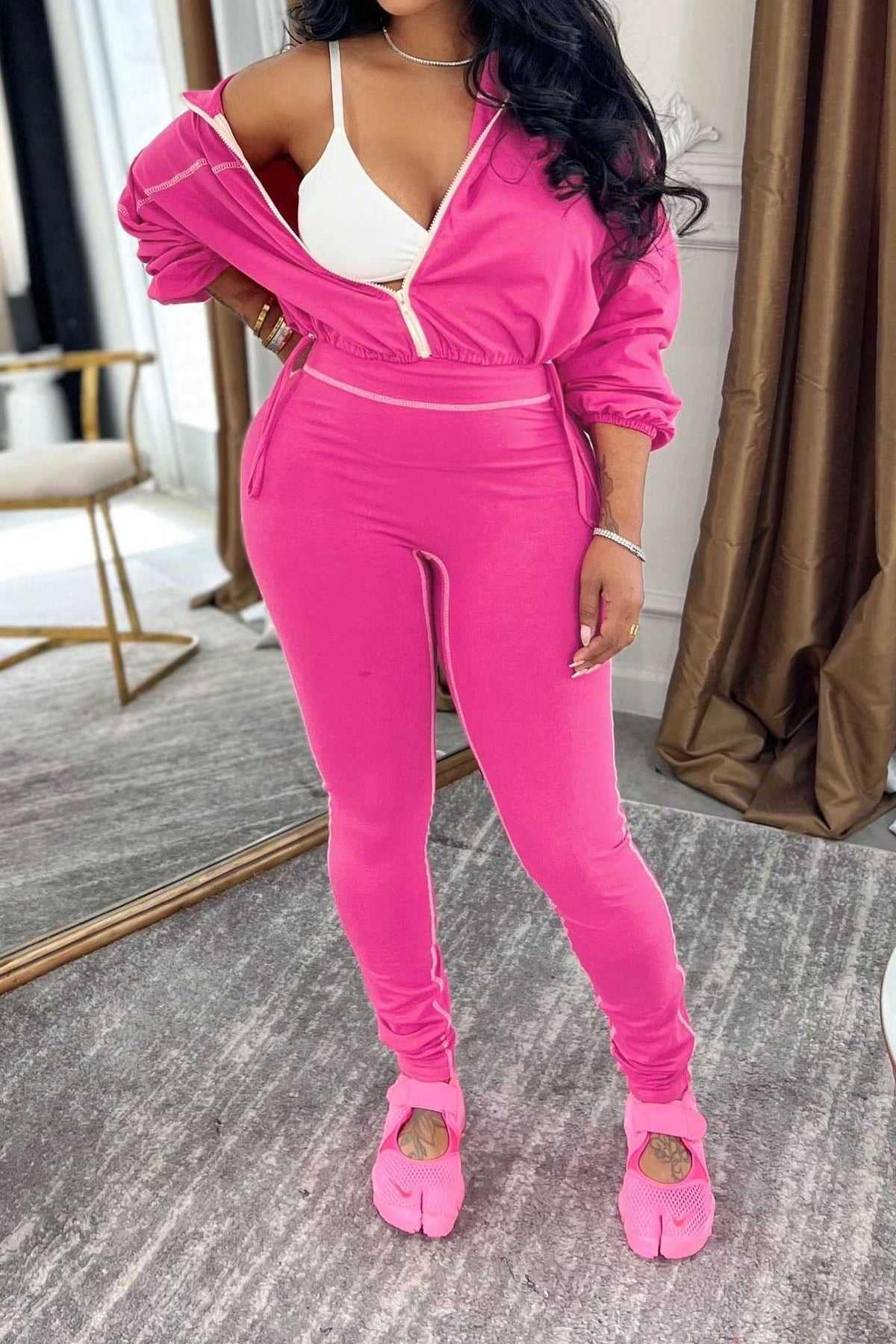 Contrast Stitch Zip-Up & Legging Set Lavish Daily