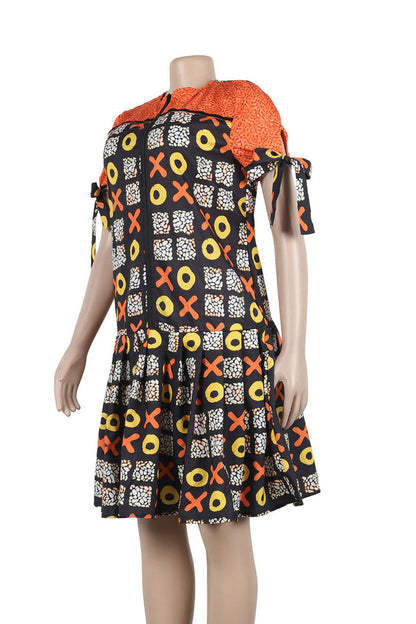 Print Strap Design Zipper O Neck Printed Dress Lavish Daily