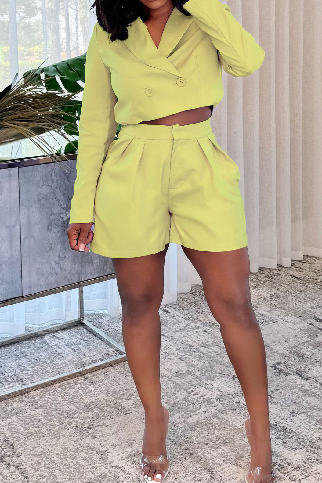 Elegant Blazer Long Sleeve Shorts Set Lavish Daily