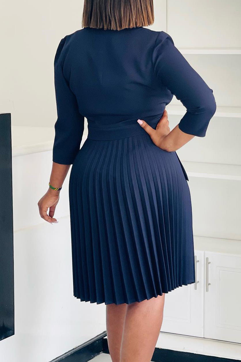 Pleated Blazer Collar Dress Lavish Daily