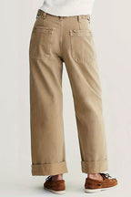 Washed Wide Leg Cuffed Jeans Lavish Daily