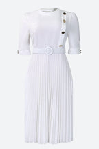 Elegant Half Sleeve O-Neck Solid Midi Dress Lavish Daily