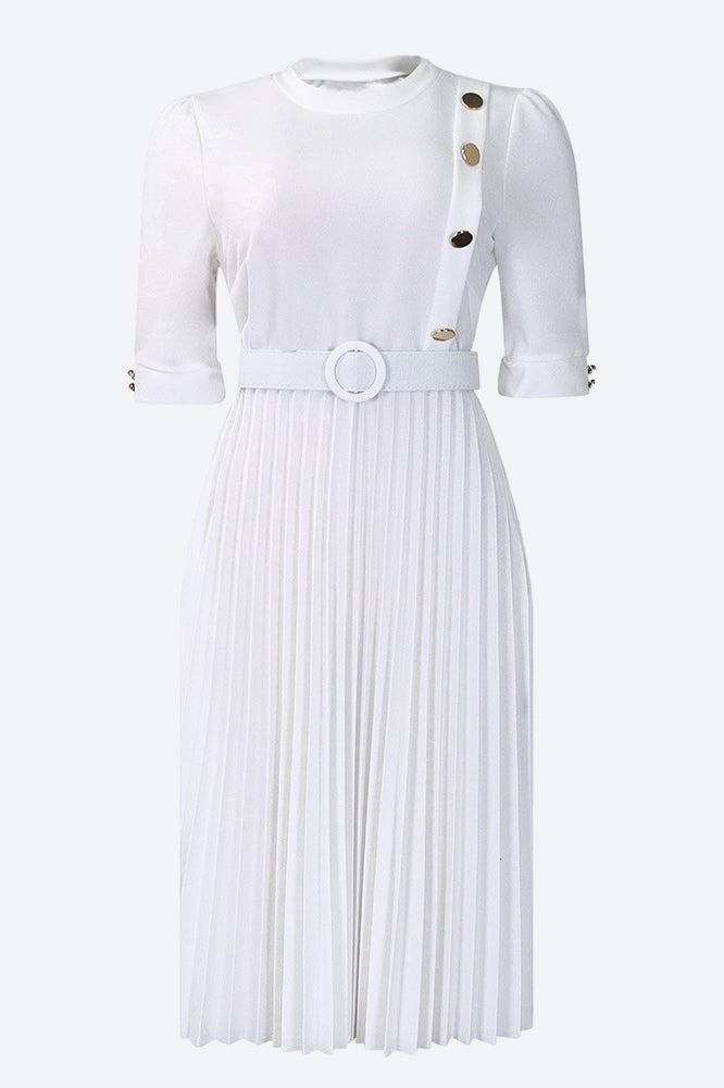 Elegant Half Sleeve O-Neck Solid Midi Dress Lavish Daily