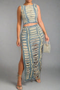 Vintage Washed Frayed Denim Sets Lavish Daily