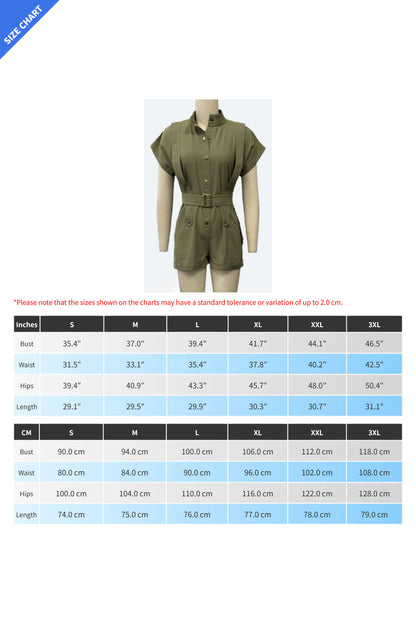 Button-Front Belted Romper Lavish Daily