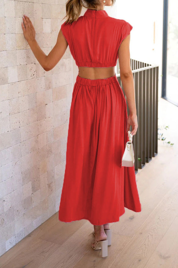 Mock Neck Cut Out Pleated Maxi Dress Lavish Daily